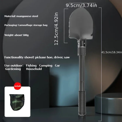 1pc Multifunctional Tactical Folding Shovel Survival Spade with Camouflage Outer Bag Saw Pickaxe Collapsible Engineer Shovel for