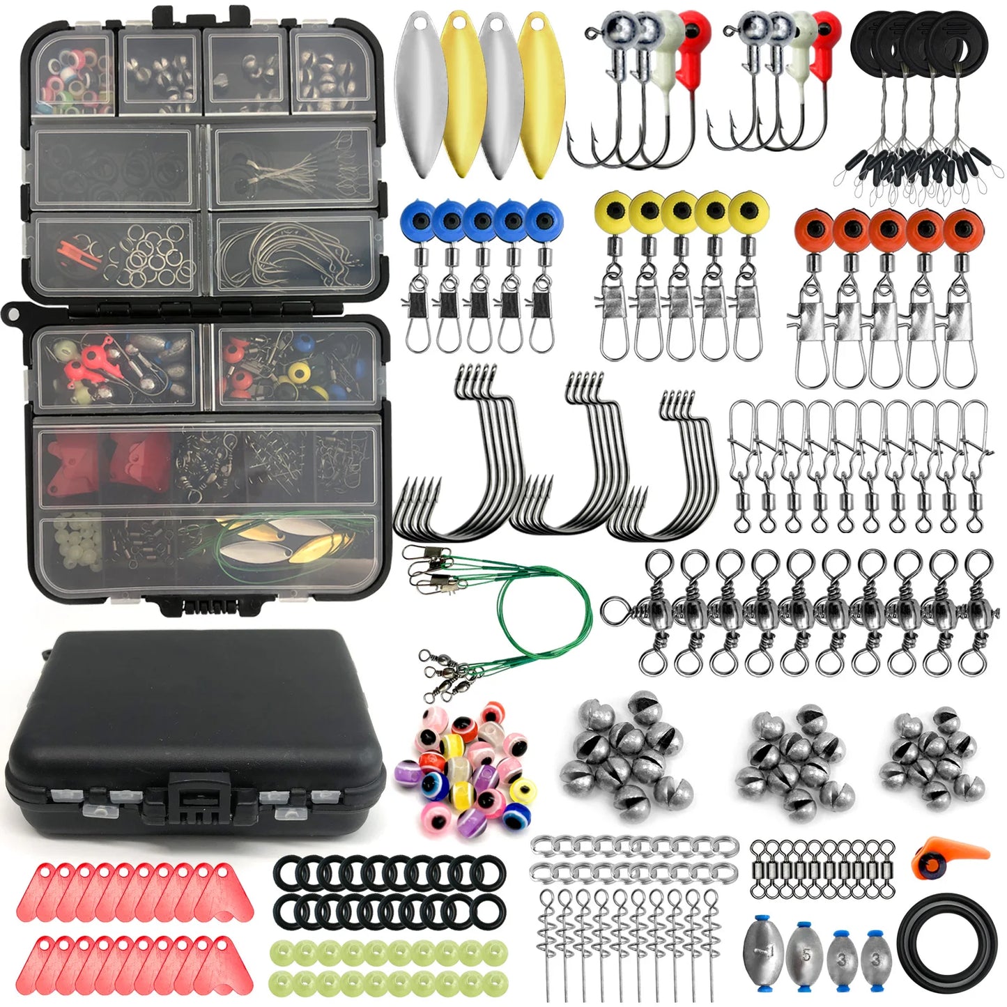 170-410pcs Professional Fishing Kit with Tackle Box,Hooks Sinkers Swivels for Bass Trout Saltwater Fish