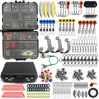 170-410pcs Professional Fishing Kit with Tackle Box,Hooks Sinkers Swivels for Bass Trout Saltwater Fish