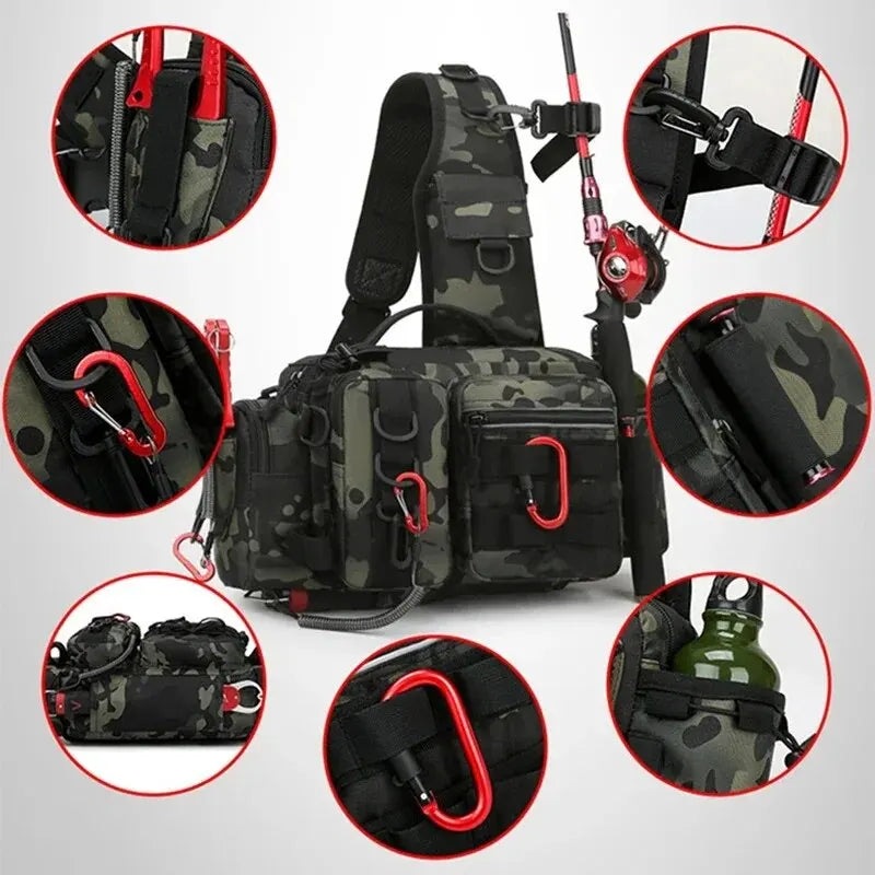 Fishing Tackle Backpack Lure Box Gear Storage Bag Fanny Pack for Men Fly Fishing