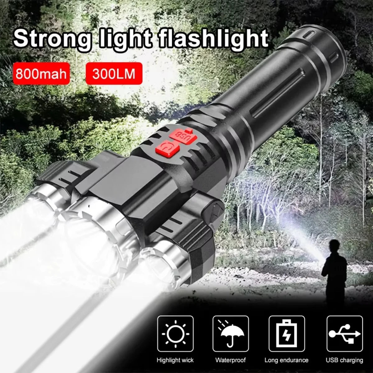 3LED Strong Waterproof LED Flashlight, Portable Camping Bike Light, Remote Outdoor,