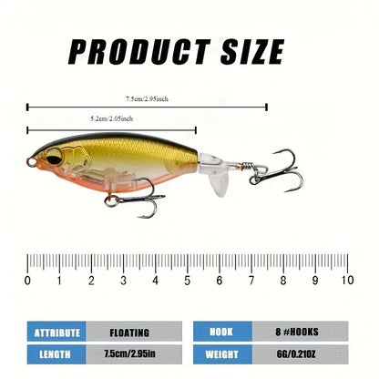 1Pcs Topwater Top Water Fishing Lure 6g/10g Trolling Catfish Artificial Hard Bait with Soft Rotating Tail Fishing Tackle