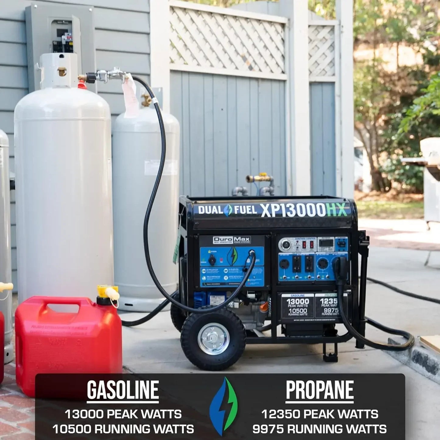 DuroMax XP13000HX Dual Fuel Portable Generator -13000 Watt Gas or Propane Powered - Electric Start w/ CO Alert 50 State Approved