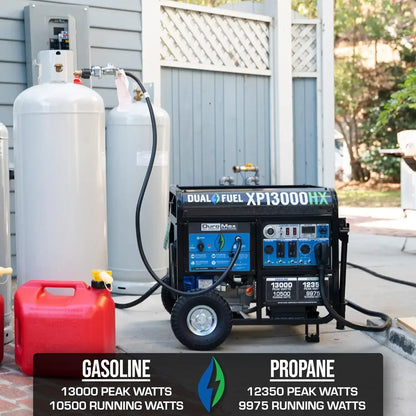 DuroMax XP13000HX Dual Fuel Portable Generator -13000 Watt Gas or Propane Powered - Electric Start w/ CO Alert 50 State Approved