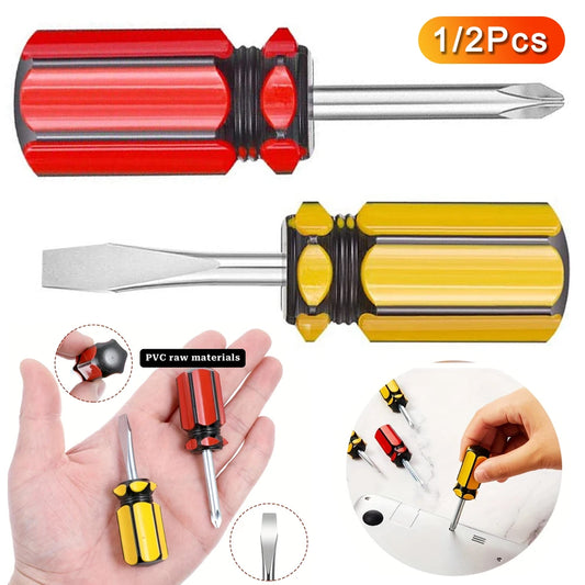 1/2Pcs small screwdriver short handle stubby screwdriver Phillips screwdriver and flat head screwdriver Pocket Screwdriver