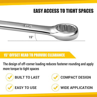 DEKOPRO Combination Wrench Set, SAE&Metric,  1/4'' to 1'' & 8-22mm, 12-Point, Chrome Vanadium Steel, with Plastic Tray