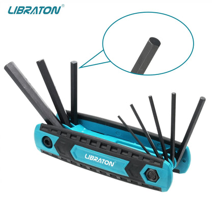 LIBRATON 8 in 1 Folding Allen Wrench Set Metric Allen Key Set Tool Or Folding Tamper Proof Torx Key Set Portable Star Wrench Kit