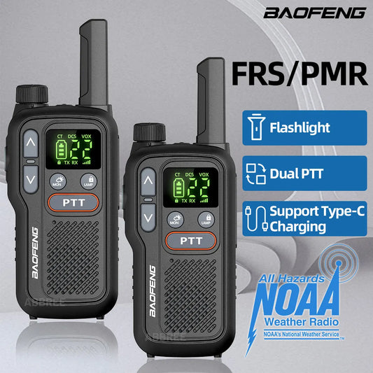 2PCS Baofeng BF-T18 Dual PTT Mini Walkie Talkie NOAA PMR FRS Flashlight Portable Long Range Support Type-C Two Way Ham Radio