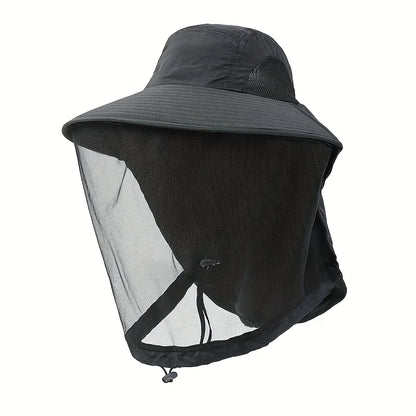UV Protection Hat with Face Mask Breathable Insect Protection Wide Brim Fishing Hat Outdoor Sport Nature Hiking Camping Mesh Hat