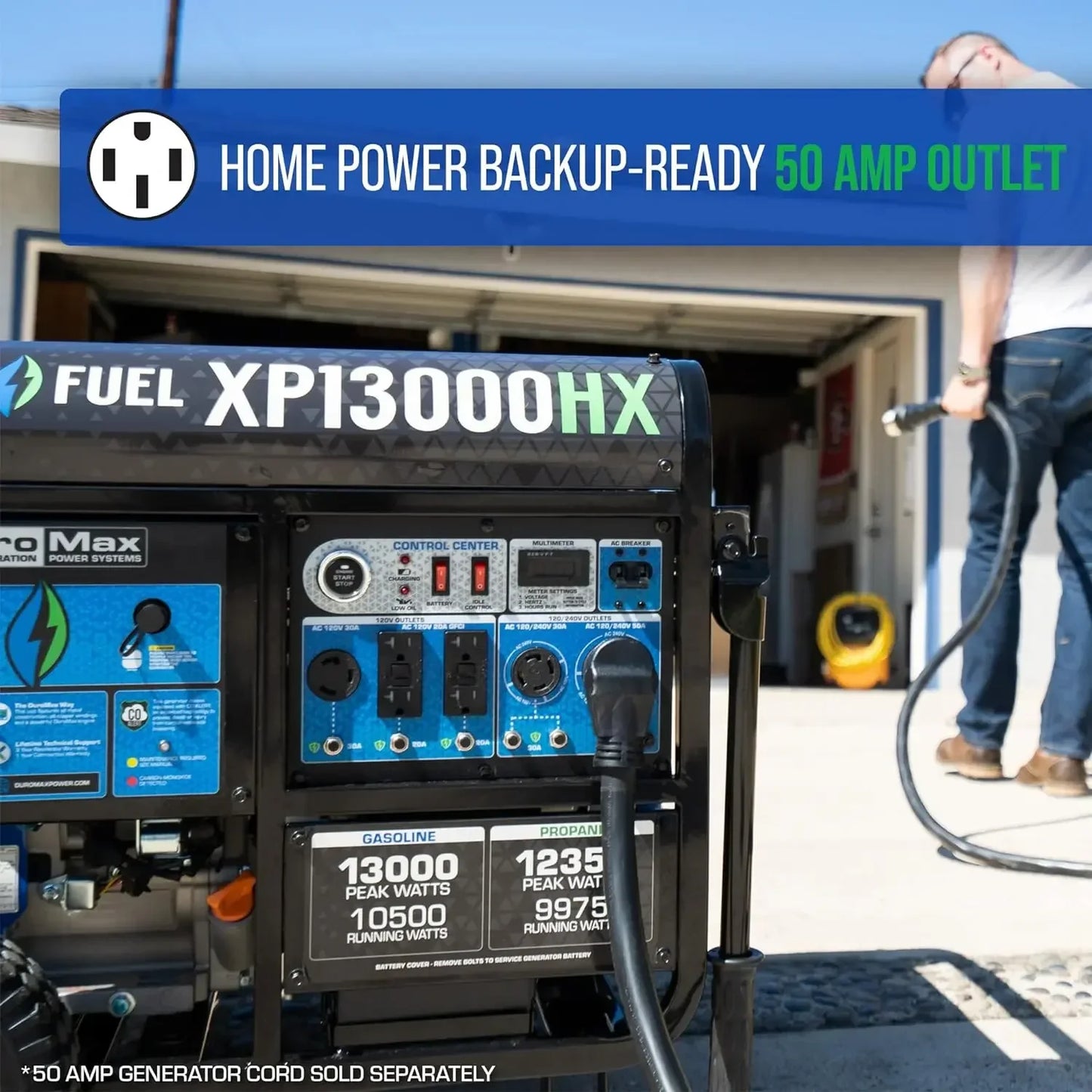 DuroMax XP13000HX Dual Fuel Portable Generator -13000 Watt Gas or Propane Powered - Electric Start w/ CO Alert 50 State Approved