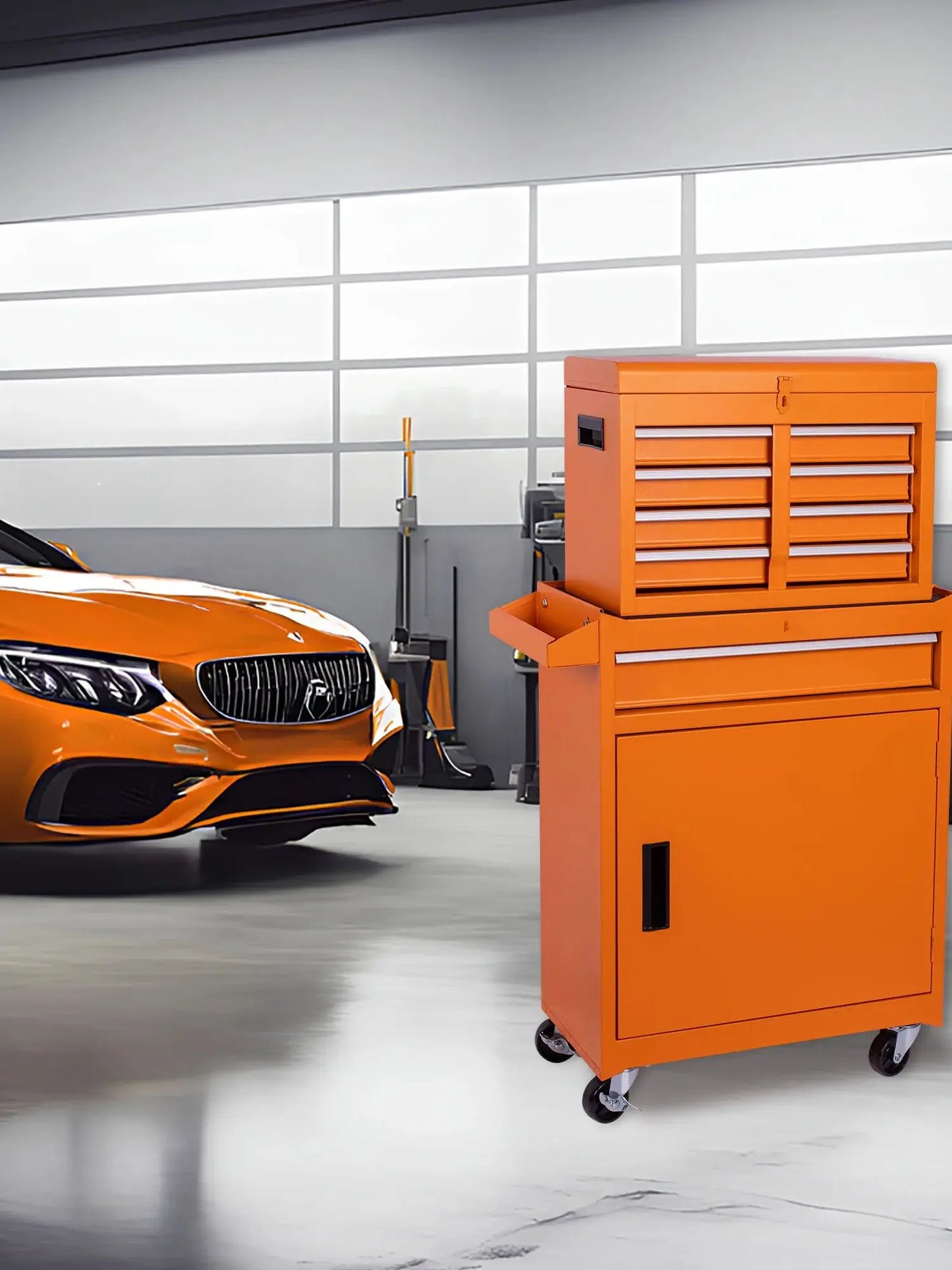 Tool Chest, 5-Drawer Rolling Tool Storage Cabinet with Detachable Top Tool Box, Liner, Universal Lockable Wheels, Adjustable She