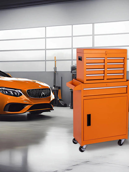 Tool Chest, 5-Drawer Rolling Tool Storage Cabinet with Detachable Top Tool Box, Liner, Universal Lockable Wheels, Adjustable She