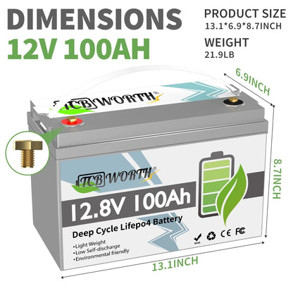 12V 100Ah LiFePO4 Battery Lithium Battery,With BMS 1280Wh,6000+ Deep Cycle