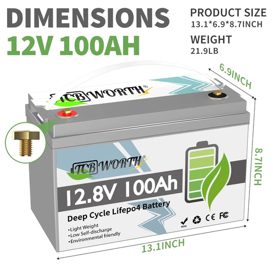12V 100Ah LiFePO4 Battery Lithium Battery,With BMS 1280Wh,6000+ Deep Cycle