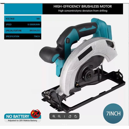 7 Inch Brushless Electric Circular Saw Cordless High Power Board Cutting Machine Woodworking Power Tools For Makita 18V Battery