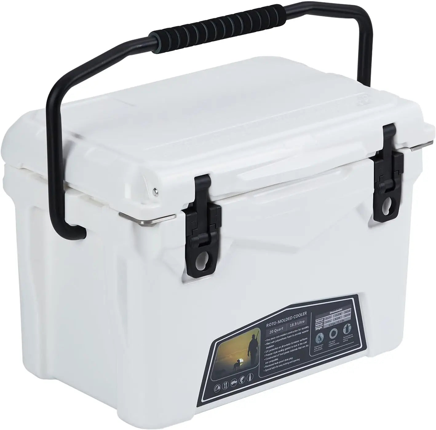 Portable Ice Cooler, Heavy Duty Ice Chest with Portable Cup Holder, Fish Ruler, Bottle Openers,