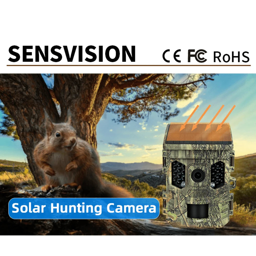 Wildlife Camera Solar Energy Trail Cam 4K with 1080P Night Vision Waterproof BT WiFi