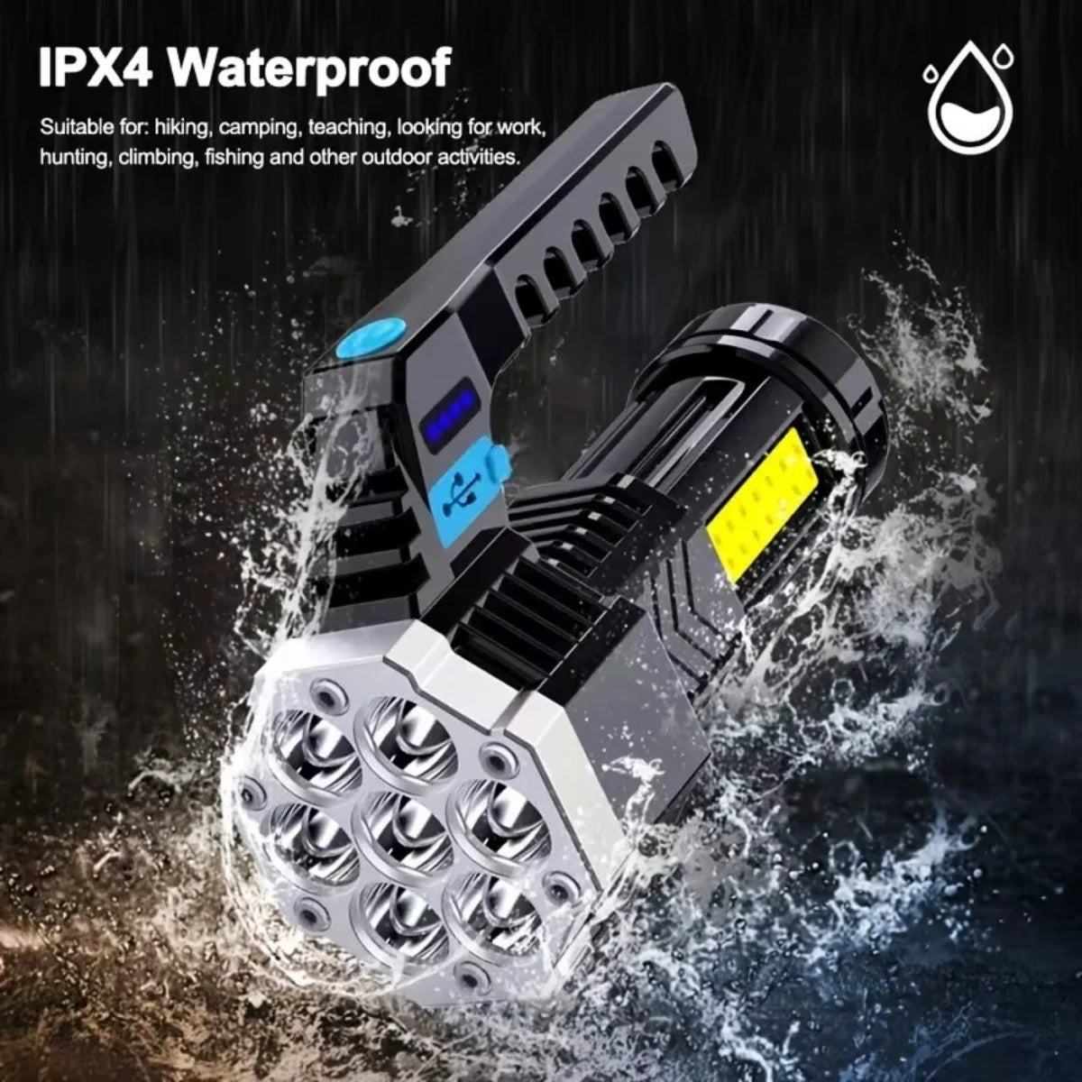 7LED High-Power Flashlight With USB Charging COB Side Light - Suitable For Portable Flashlights
