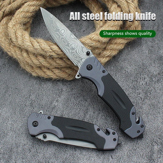 Stainless Steel Folding Knife Pocket Defense Pocket Knife Outdoor Damascus Pattern Tactical