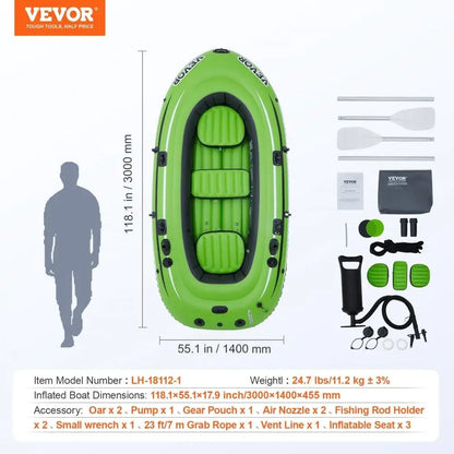 Inflatable Fishing Boat 3 Person Strong PVC Portable Raft Kayak Aluminum Oars Fishing