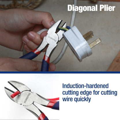 WORKPRO 7-piece  Pliers Set with Groove Joint, Long Nose, Slip Joint, Linesman and Diagonal Pliers for DIY