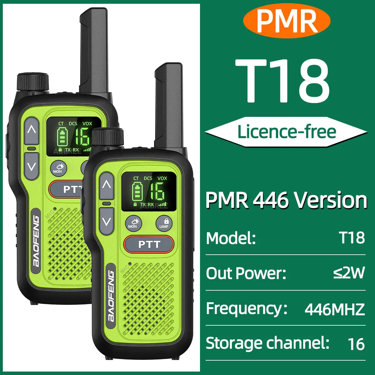 2PCS Baofeng BF-T18 Dual PTT Mini Walkie Talkie NOAA PMR FRS Flashlight Portable Long Range Support Type-C Two Way Ham Radio