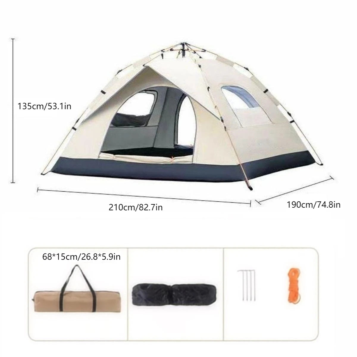 Automatic Reactive Sunshade Camping Tent with Two Doors & Windows