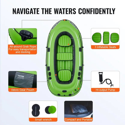 Inflatable Fishing Boat 3 Person Strong PVC Portable Raft Kayak Aluminum Oars Fishing