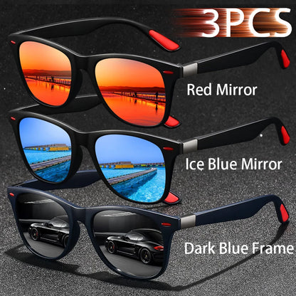 3 PCS Fashion Vintage Sunglasses Men Women Fishing Driving Man Luxury Brand Designer Sun Glasses Anti-Glare Retro Eyewear UV400