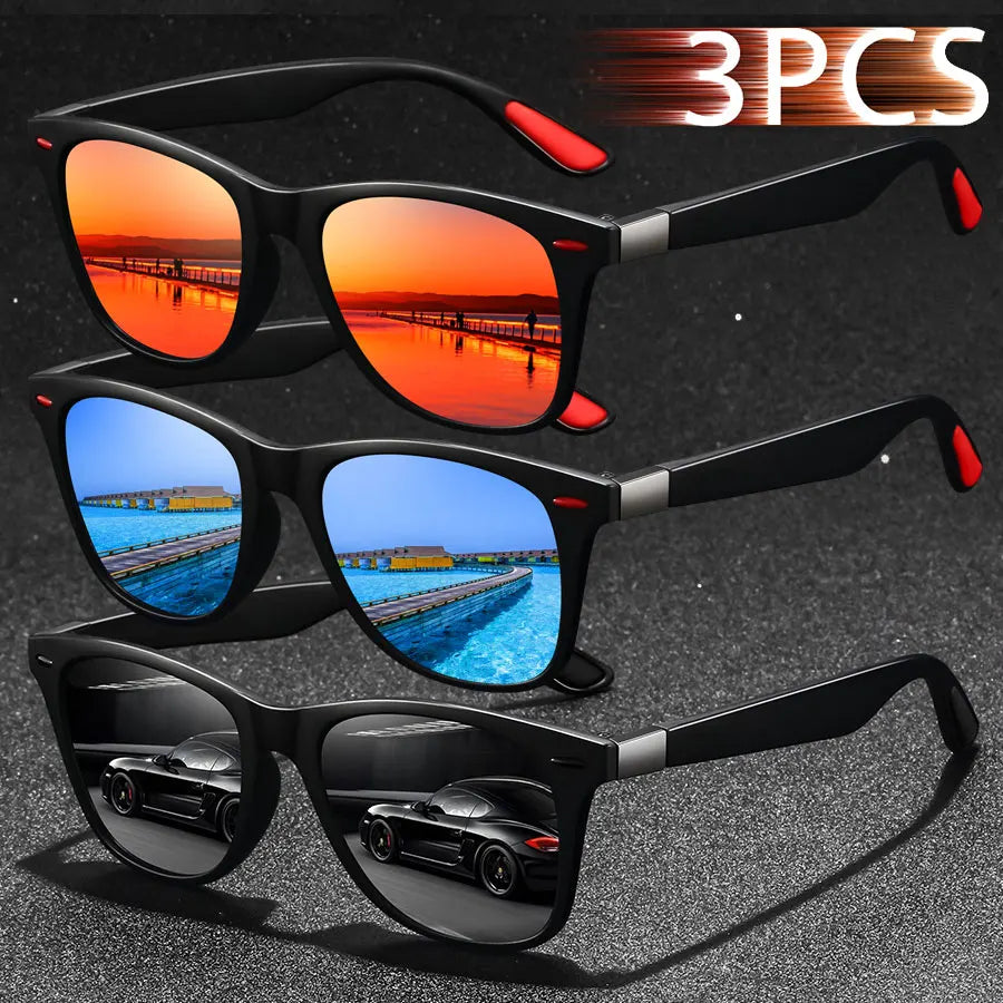 3 PCS Fashion Vintage Sunglasses Men Women Fishing Driving Man Luxury Brand Designer Sun Glasses Anti-Glare Retro Eyewear UV400
