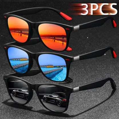 3 PCS Fashion Vintage Sunglasses Men Women Fishing Driving Man Luxury Brand Designer Sun Glasses Anti-Glare Retro Eyewear UV400