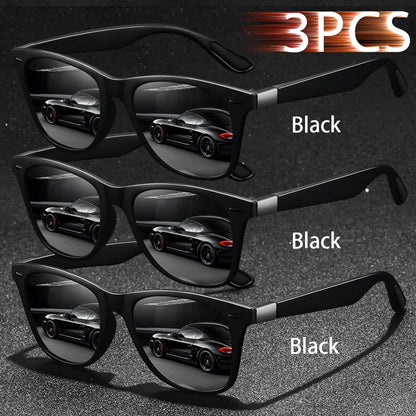 3 PCS Fashion Vintage Sunglasses Men Women Fishing Driving Man Luxury Brand Designer Sun Glasses Anti-Glare Retro Eyewear UV400