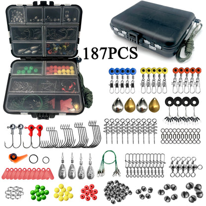 187/269pcs Fishing Accessories Kit Set - Including Tackle Box, Fish Hooks, Bait Parts, Sinkers