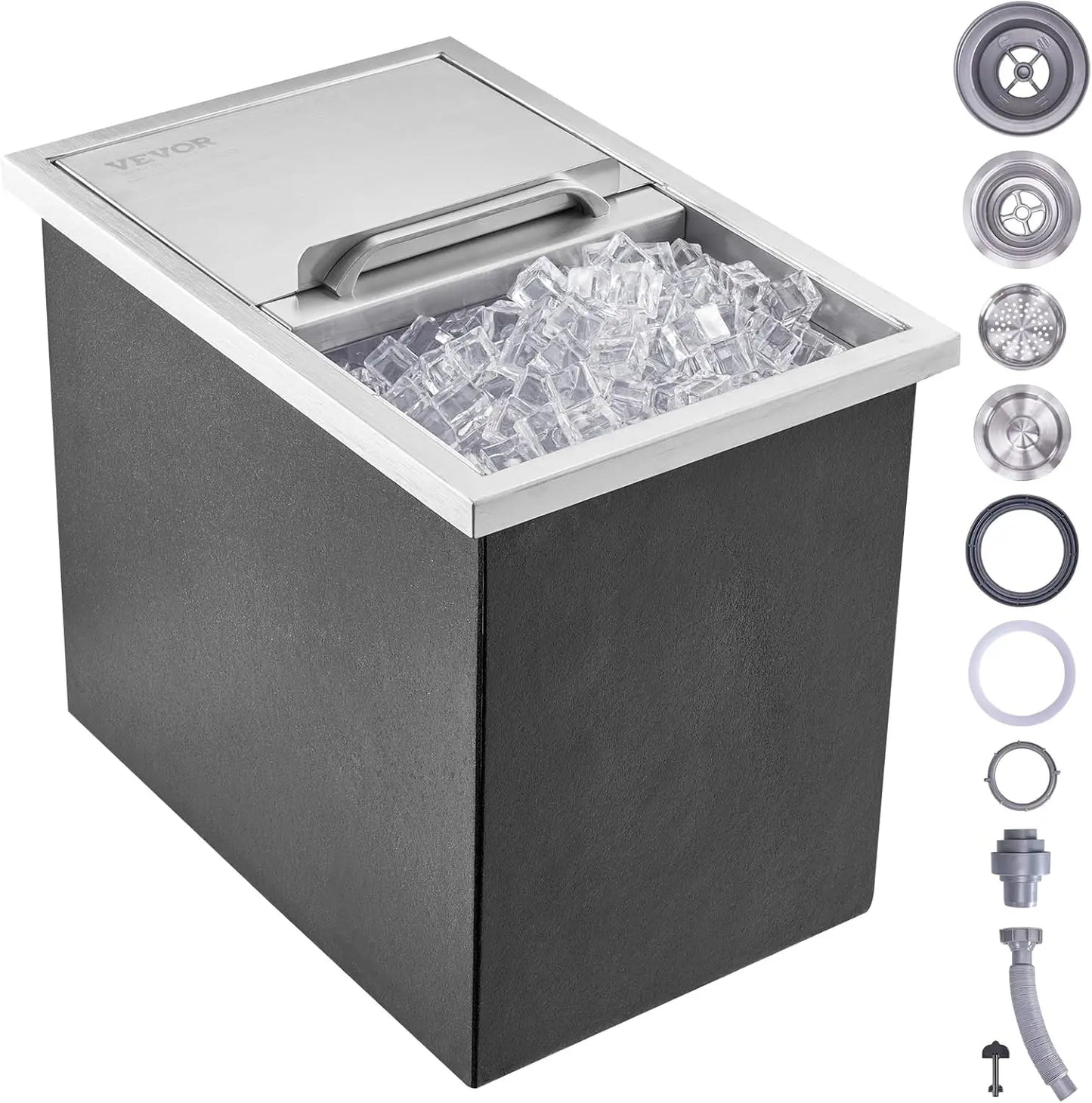 Drop in Ice Chest, 18"L x 12"W x 14.5"H Stainless Steel Ice Cooler,  with Sliding Cover, 40.9 qt Outdoor