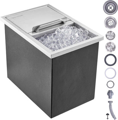 Drop in Ice Chest, 18"L x 12"W x 14.5"H Stainless Steel Ice Cooler,  with Sliding Cover, 40.9 qt Outdoor