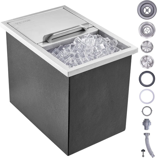 Drop in Ice Chest, 18"L x 12"W x 14.5"H Stainless Steel Ice Cooler,  with Sliding Cover, 40.9 qt Outdoor