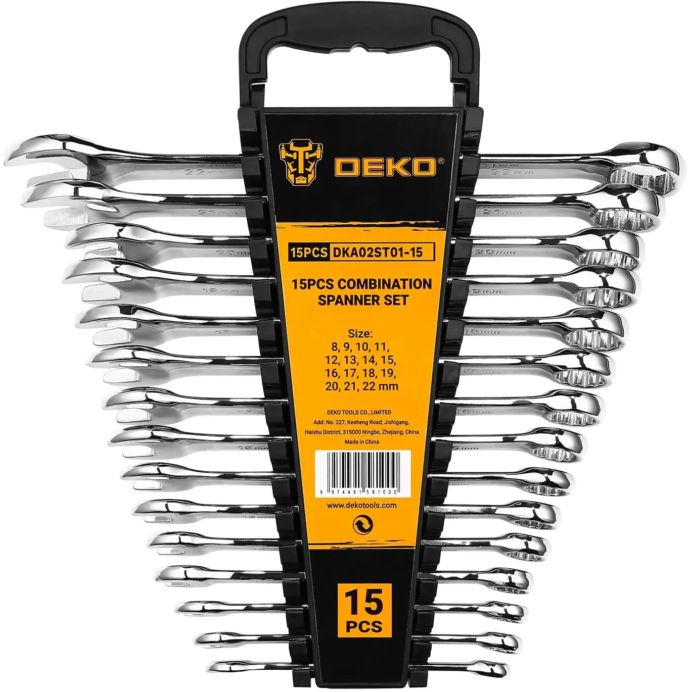 DEKOPRO Combination Wrench Set, SAE&Metric,  1/4'' to 1'' & 8-22mm, 12-Point, Chrome Vanadium Steel, with Plastic Tray