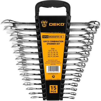 DEKOPRO Combination Wrench Set, SAE&Metric,  1/4'' to 1'' & 8-22mm, 12-Point, Chrome Vanadium Steel, with Plastic Tray